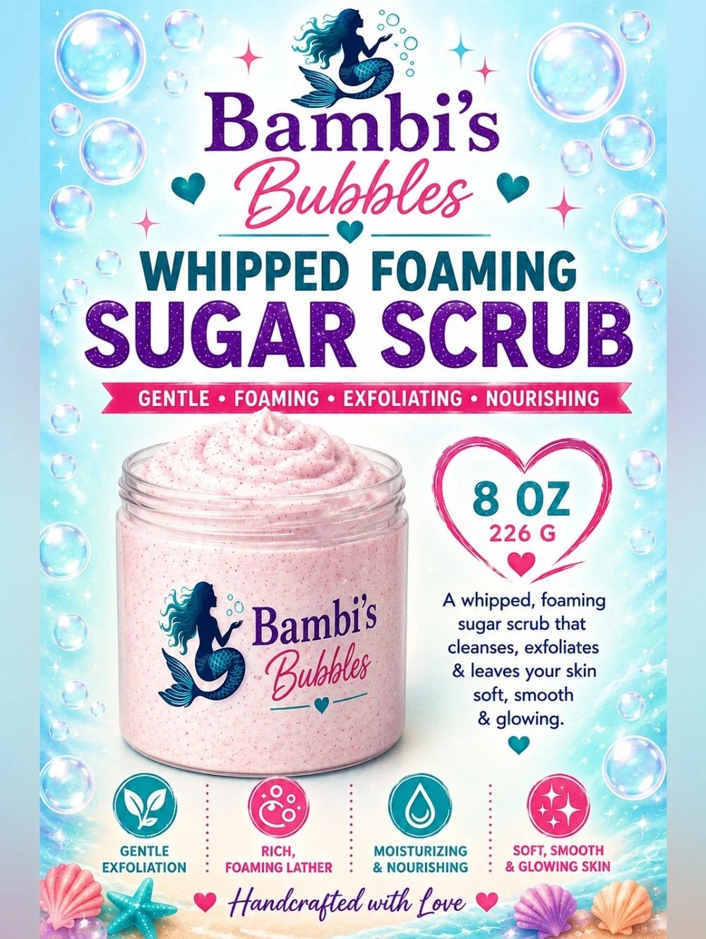 New! Bambi’s Bubbles Whipped Sugar Scrub 8oz